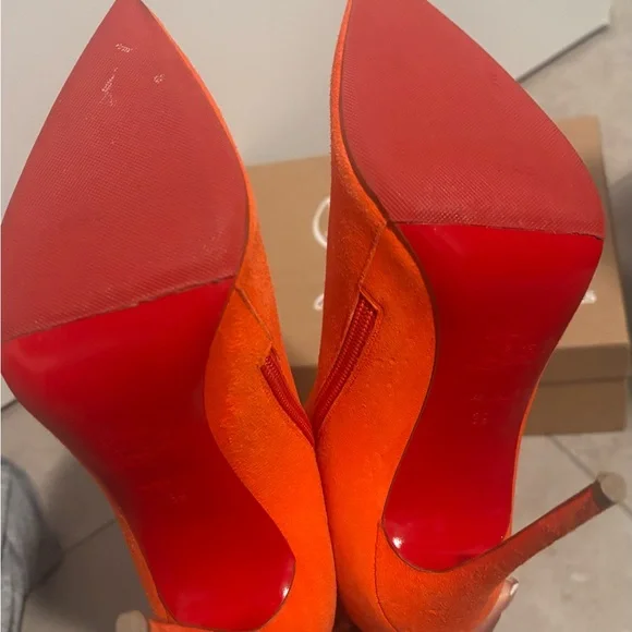 Christian Louboutin Women's Vibrant Orange Heeled Booties - Picture 2 of 3